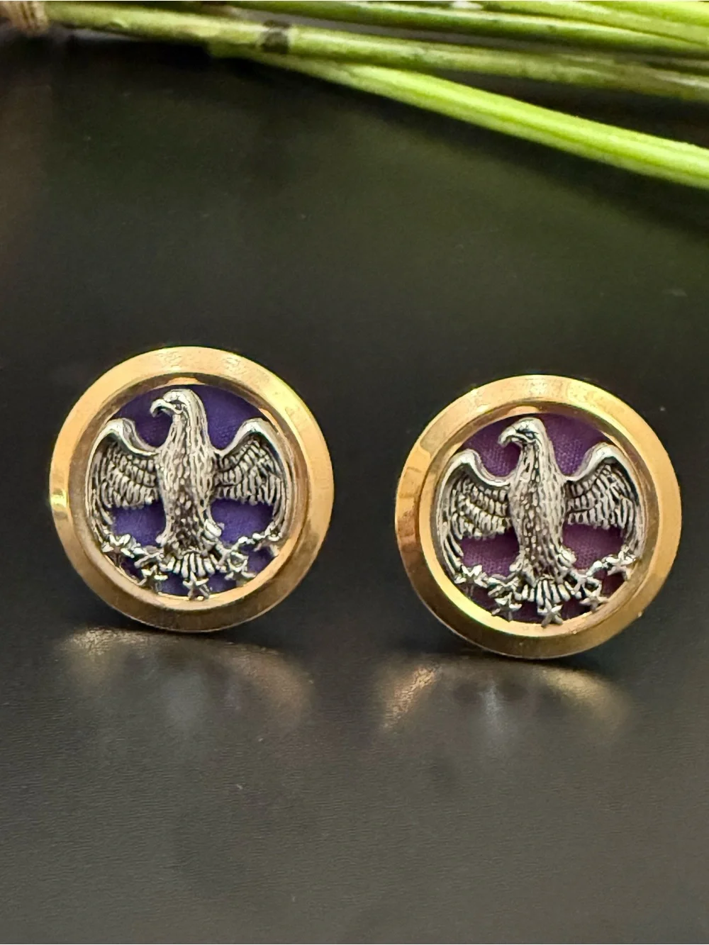 Vintage ANSON Gold-tone Bald Eagle Emblem Cufflinks